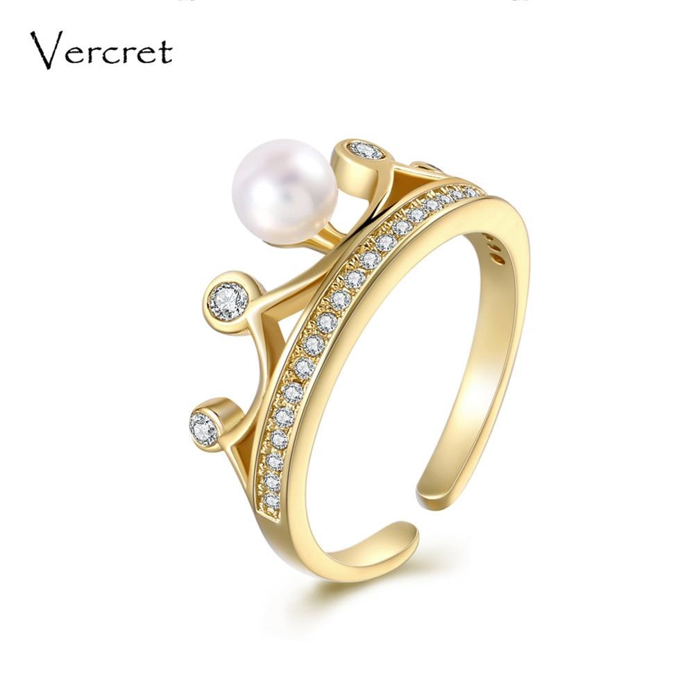pearl 925 sterling silver ring 18k gold crown ring fine jewelry for women as anniversary gift