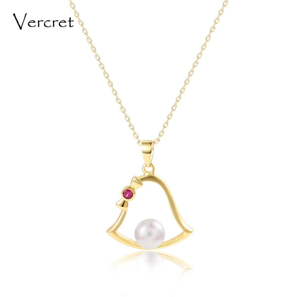 pearl pendent necklaces 925 sterling chain silver necklace with cute bell bow tie women's jewelry gift