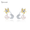 pearl post earrings 925 sterling silver moon star earring jacket dainty jewelry gift for women