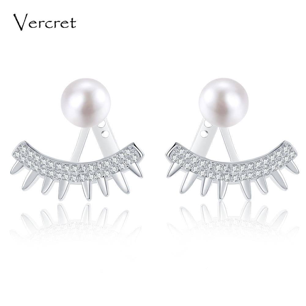 pearl spike earrings 925 sterling silver ear jacket genuine pearl jewelry gift for her