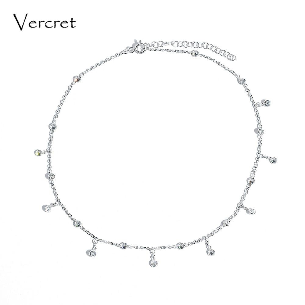 zircon choker necklace sterling silver chain CZ choker occasions necklace for women elegant short jewelry