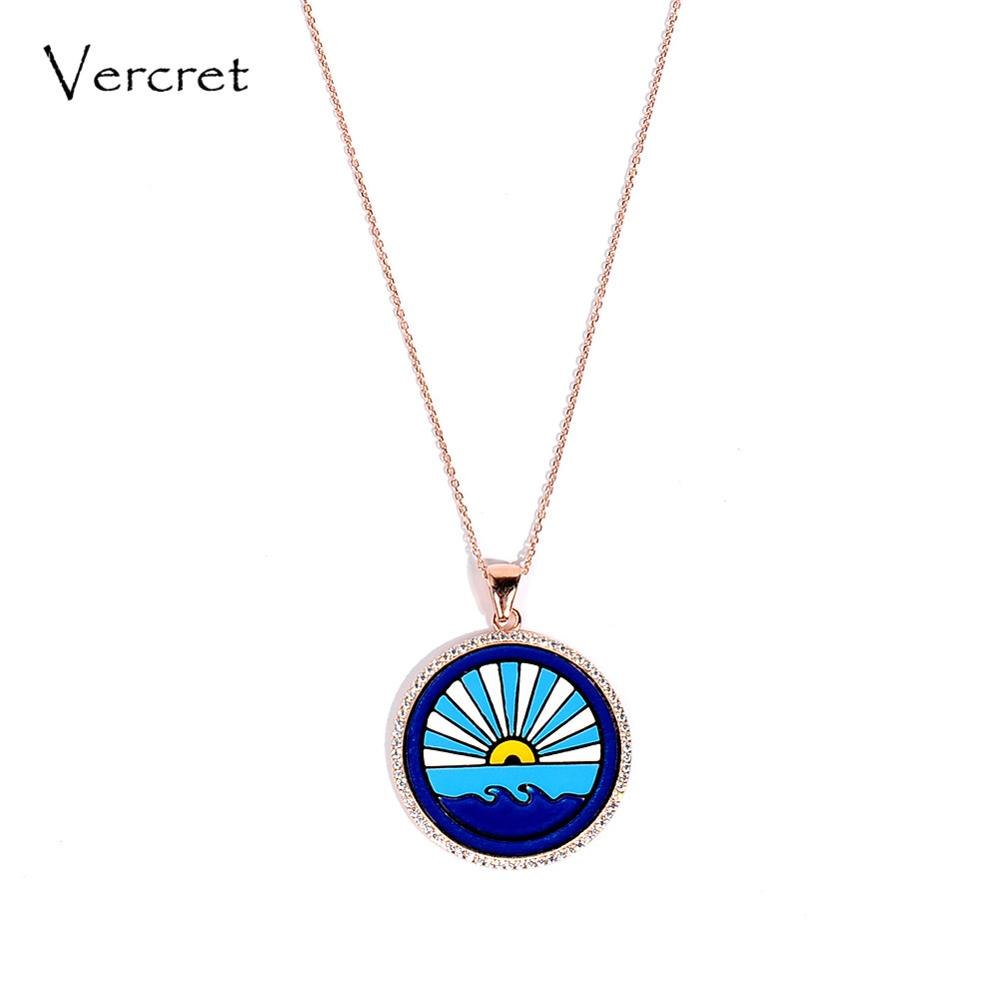 zircon enamel necklace silver 925 sunrise rose gold chain pendent necklace for women jewelry