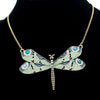 Victorian Green Celtic Dragonfly Enamel Wing Art Nouveau Pendant Necklace Jewelry Handmade Art Deco Kitsch Costume