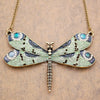 Victorian Green Celtic Dragonfly Enamel Wing Art Nouveau Pendant Necklace Jewelry Handmade Art Deco Kitsch Costume