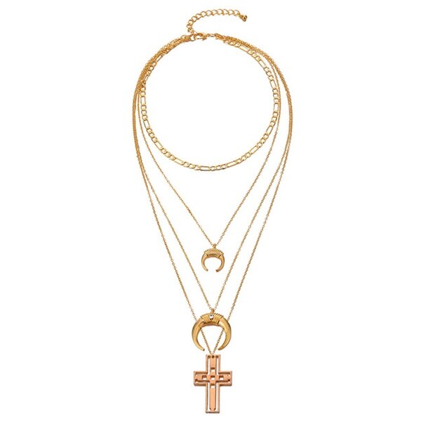 Vienkim Trendy Gold Color Layered Necklace Choker Chain Boho Simple Cross Pendant Necklace For Women Jewelry Friendly Gift 2022