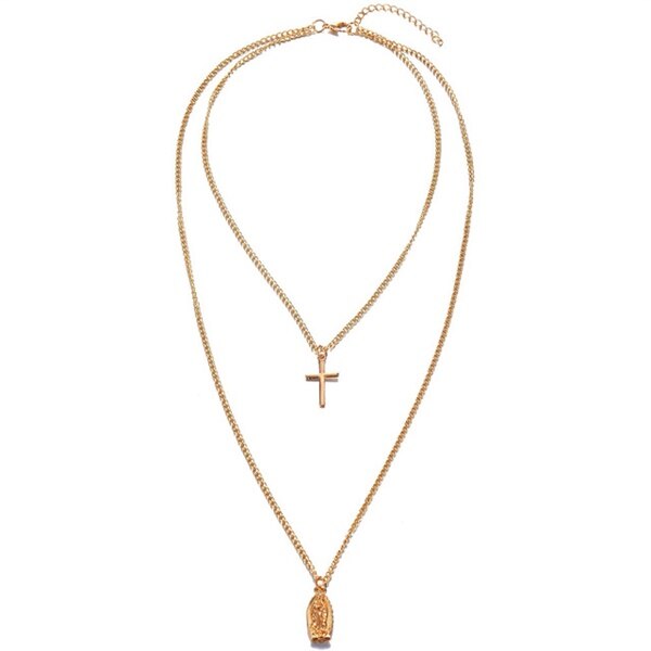 Vienkim Trendy Gold Color Layered Necklace Choker Chain Boho Simple Cross Pendant Necklace For Women Jewelry Friendly Gift 2021