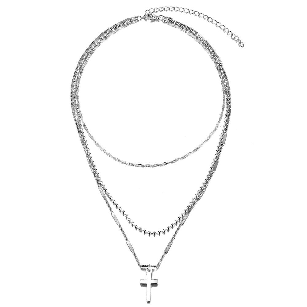 Vienkim Trendy Gold Color Layered Necklace Choker Chain Boho Simple Cross Pendant Necklace For Women Jewelry Friendly Gift 2022