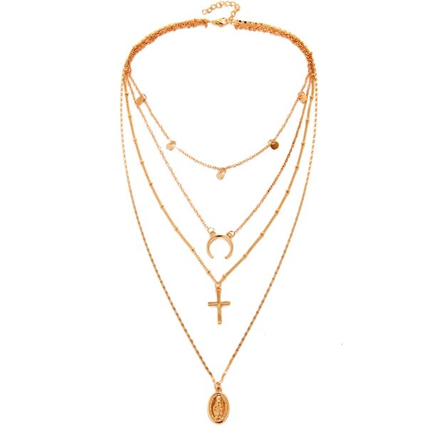 Vienkim Trendy Gold Color Layered Necklace Choker Chain Boho Simple Cross Pendant Necklace For Women Jewelry Friendly Gift 2022