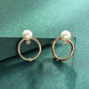 Fashion Jewelry Rose Gold Color Circle Stud Earrings for Woman Simulated Rhinestone Pearl Earrings