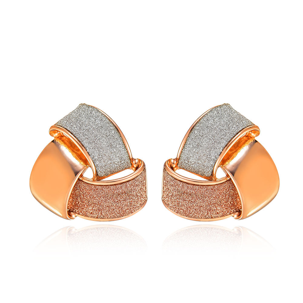 Fashion Jewelry Rose Gold Color Knot Stud Earrings for Woman Triple Color Party Earrings
