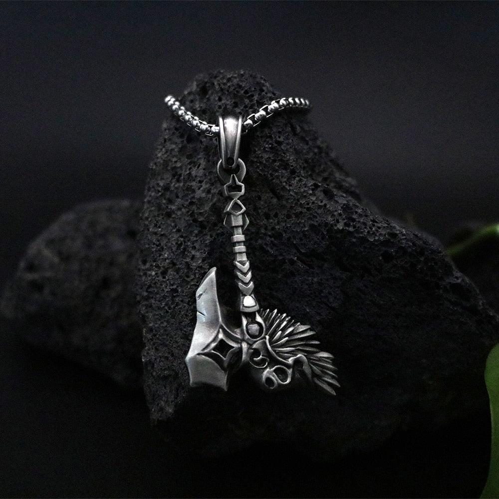 Viking Elements Human Chain Necklace Tree of Life Tomahawk Pendant Necklace Men's Vintage Pirate Necklace Hanging on the Neck