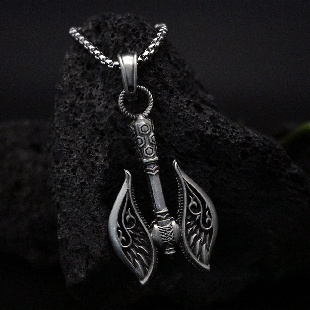 Viking Elements Human Chain Necklace Tree of Life Tomahawk Pendant Necklace Men's Vintage Pirate Necklace Hanging on the Neck