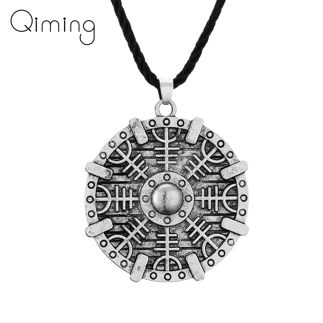 Viking Helm Of Awe Shield Pendant Necklace Chokers Vintage Men Jewelry Slavic Amulet Celtic Necklaces Birthday Gift