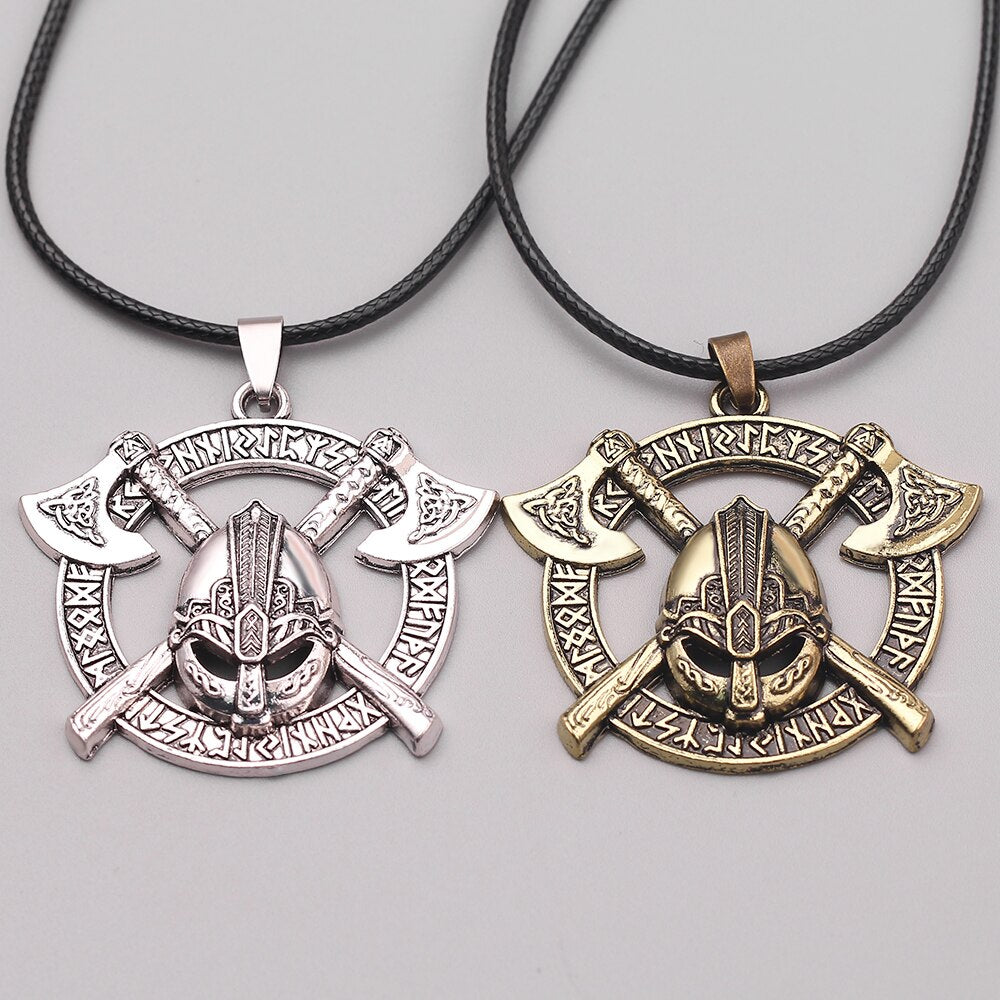 Viking Men Odin Raven Slavic Amulet Sword Axe Helmet Pendant Necklaces Jewelry Vintage Odin Runes Celtics Knot Amulet Chokers