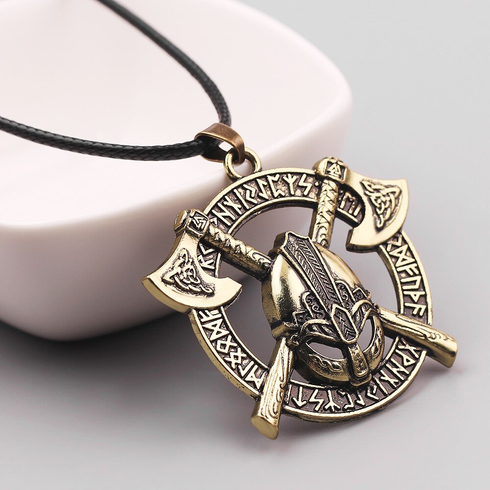 Viking Men Odin Raven Slavic Amulet Sword Axe Helmet Pendant Necklaces Jewelry Vintage Odin Runes Celtics Knot Amulet Chokers