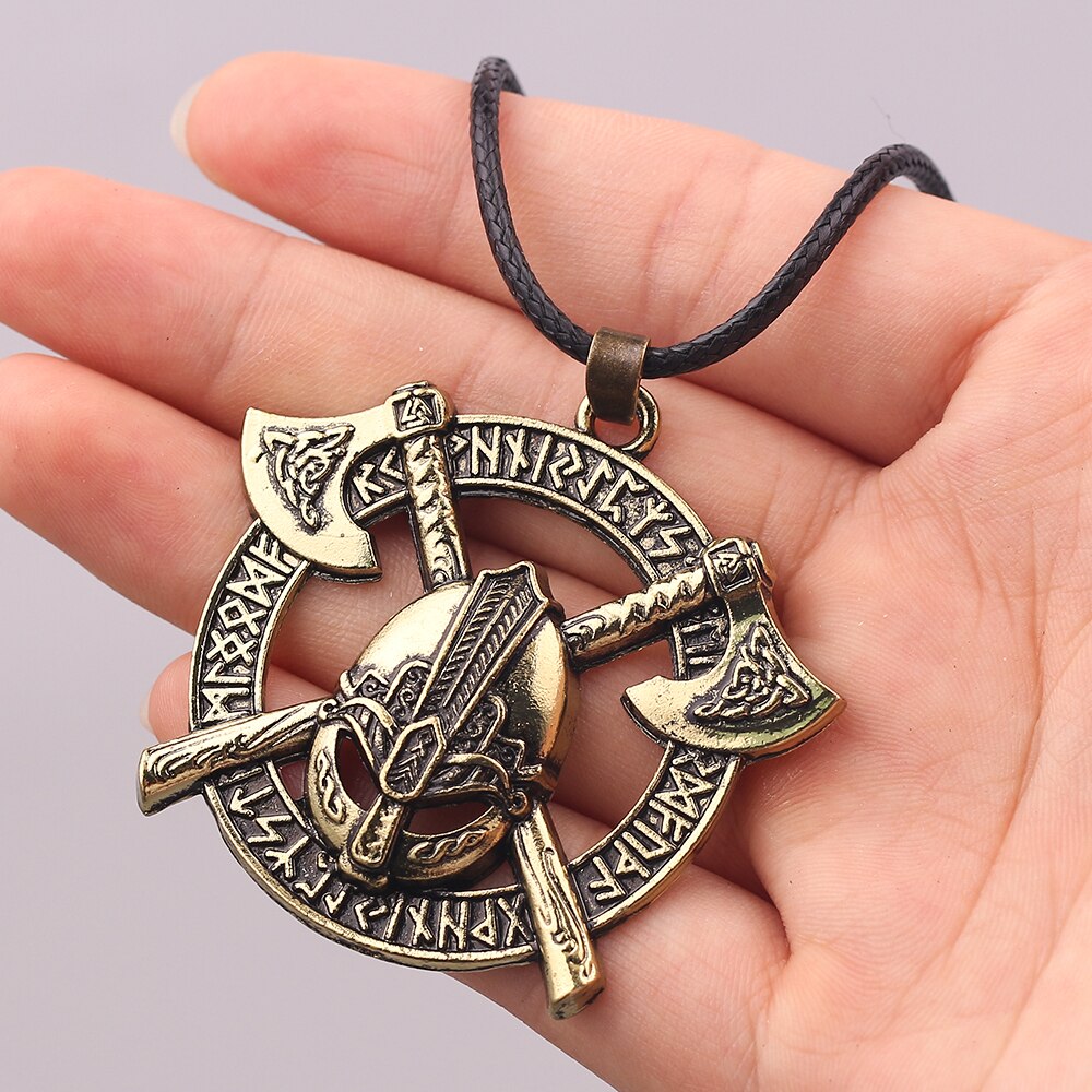 Viking Men Odin Raven Slavic Amulet Sword Axe Helmet Pendant Necklaces Jewelry Vintage Odin Runes Celtics Knot Amulet Chokers