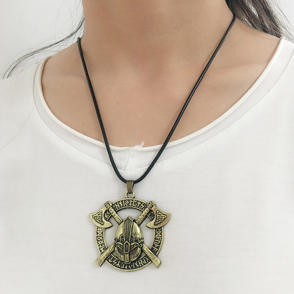 Viking Men Odin Raven Slavic Amulet Sword Axe Helmet Pendant Necklaces Jewelry Vintage Odin Runes Celtics Knot Amulet Chokers