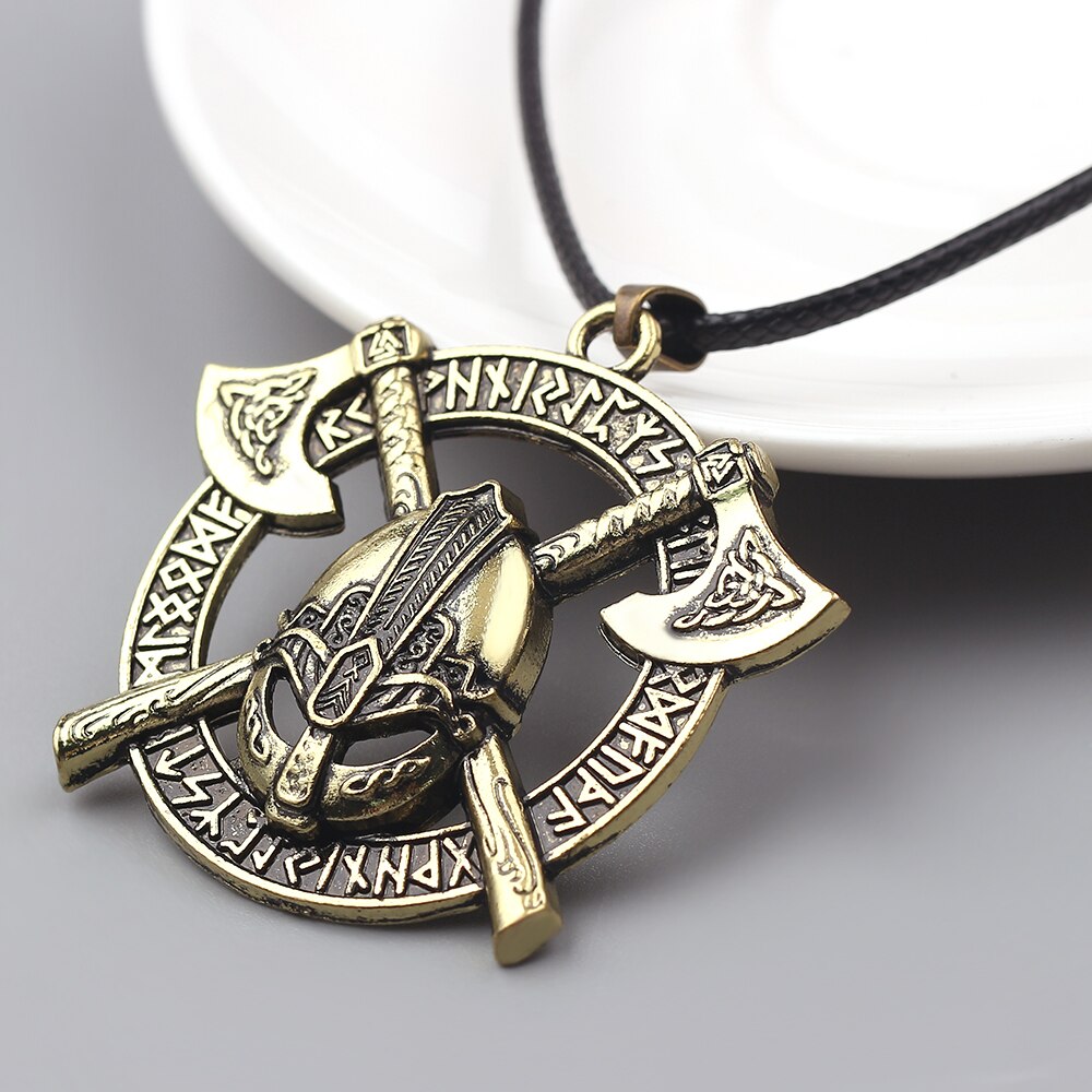 Viking Men Odin Raven Slavic Amulet Sword Axe Helmet Pendant Necklaces Jewelry Vintage Odin Runes Celtics Knot Amulet Chokers