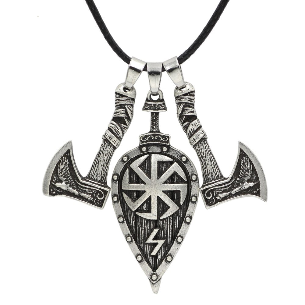 Viking Men Odin raven Slavic Amulet Sword Axe Shield Pendant Necklace Jewelry