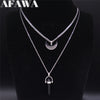 Viking Moon Stainless Steel Layered Necklace Black Color Hexagonal Column Quartz Jewelry colgantes mujer moda N3743S02