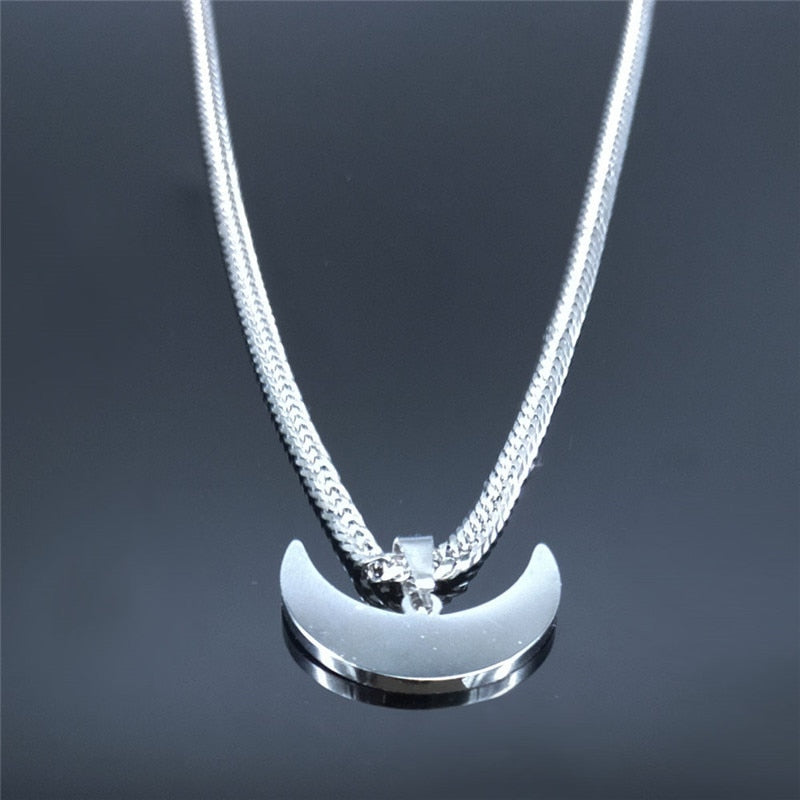 Viking Moon Stainless Steel Layered Necklace Black Color Hexagonal Column Quartz Jewelry colgantes mujer moda N3743S02