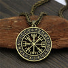 Viking Norse Helmet Horror In Runic Circle Necklace Magical Staves scandinavian Compass Rune Amulet Collier Pendant With Chain