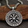 Viking Norse Helmet Horror In Runic Circle Necklace Magical Staves scandinavian Compass Rune Amulet Collier Pendant With Chain