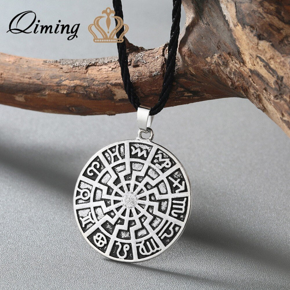 Viking Rune Slavic Necklace Men Raven Zodiac Hammer Compass Pendant Vintage Amulet Jewelry Women Necklaces Male Collier