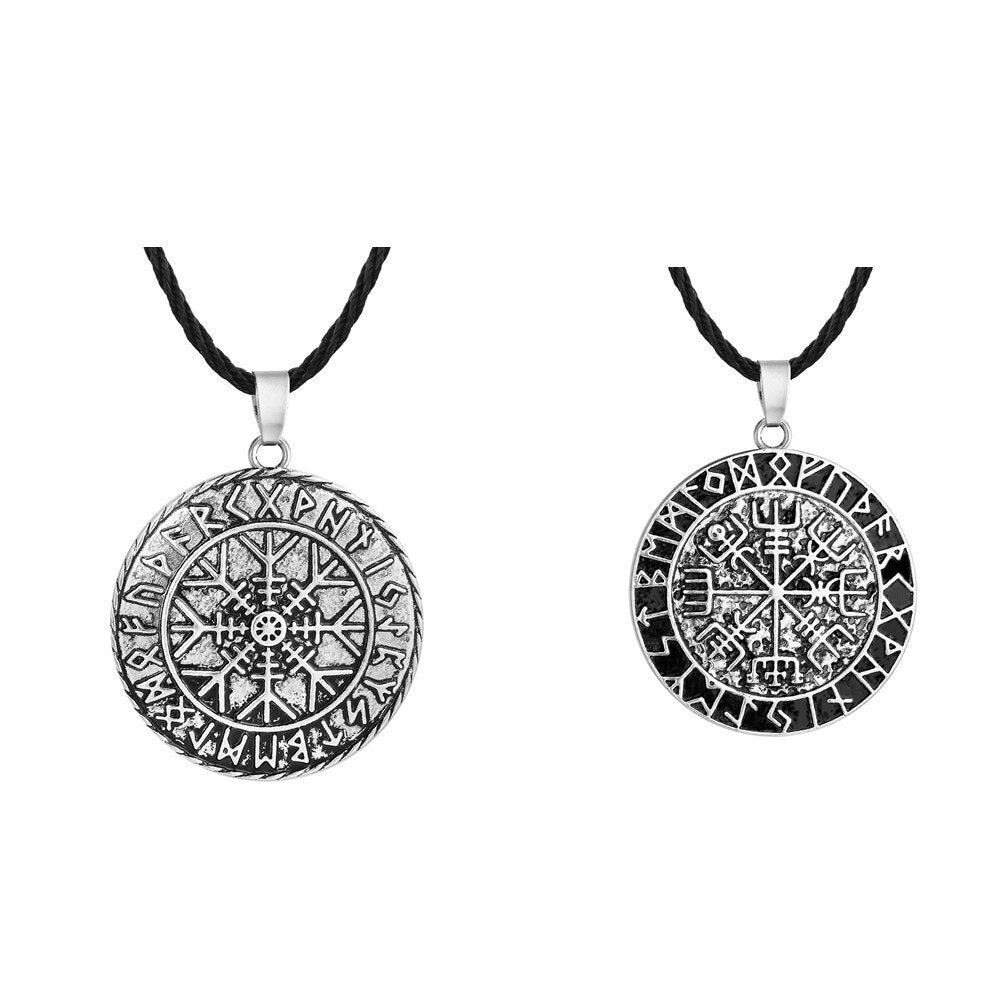 Viking Vegvisir Compass Necklace Talisman Viking Elder Futhark Rune Pendant Valknut Pagan Amulet Vegvisir Scandinavian Norse Gif