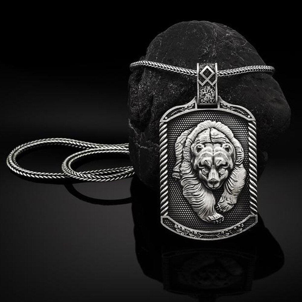 Viking War Bear Pendant Necklace Retro Men's Tag Hip Hop Pure Tin Ins Style Chain Necklaces for women