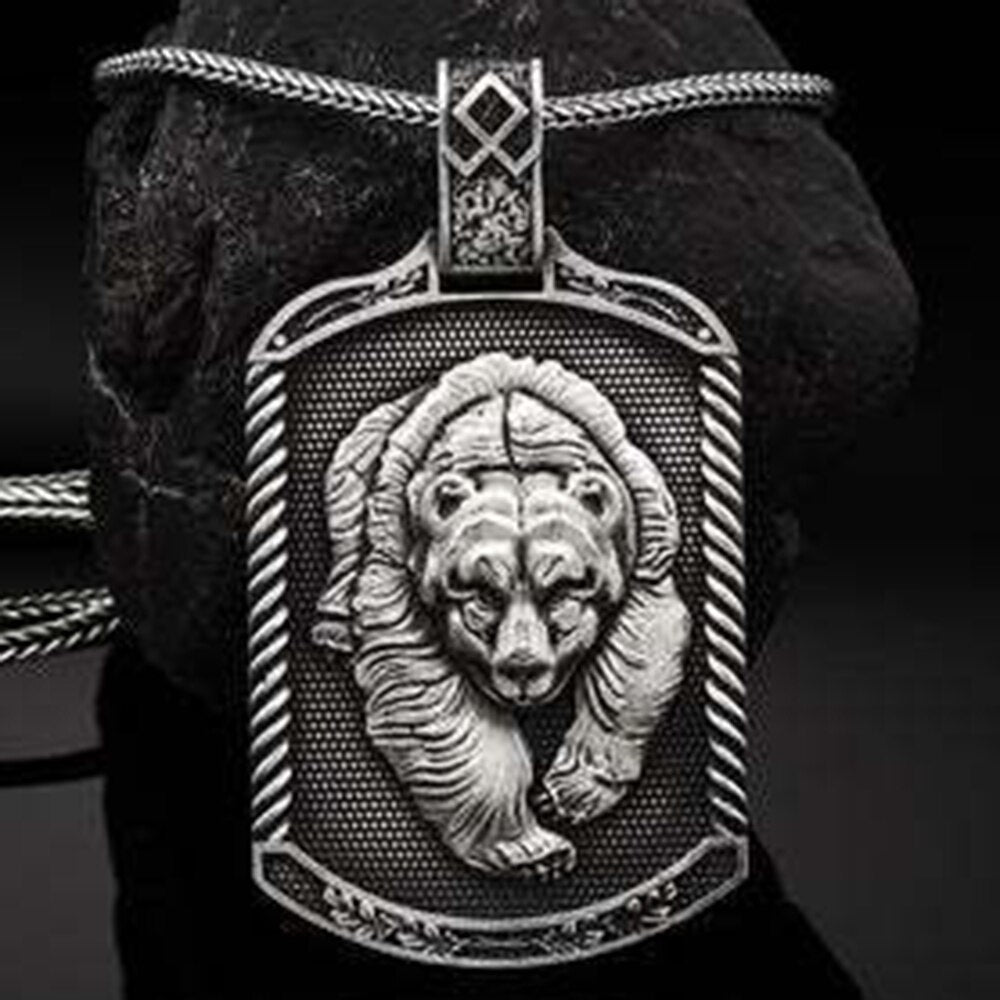Viking War Bear Pendant Necklace Retro Men's Tag Hip Hop Pure Tin Ins Style Chain Necklaces for women