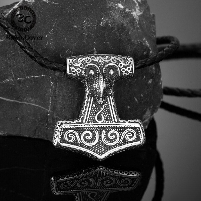 Vikings Anchor Raven Necklace Men Stainless Steel Norse Amulet Runes Odin Hammer Mjolnir Pendant Scandinavian Male Jewelry Gifts