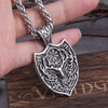 Vikings Jewelry Stainless Steel Deer Head Shield with Rune Necklace as men gift with wooden box