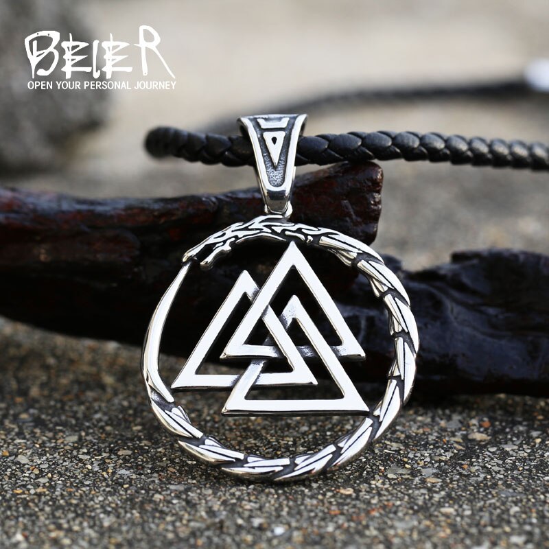 Vikings PendantValknut Scandinavian Necklace Stainless Steel Chain Necklace Norse Viking Jewelry BP8-504