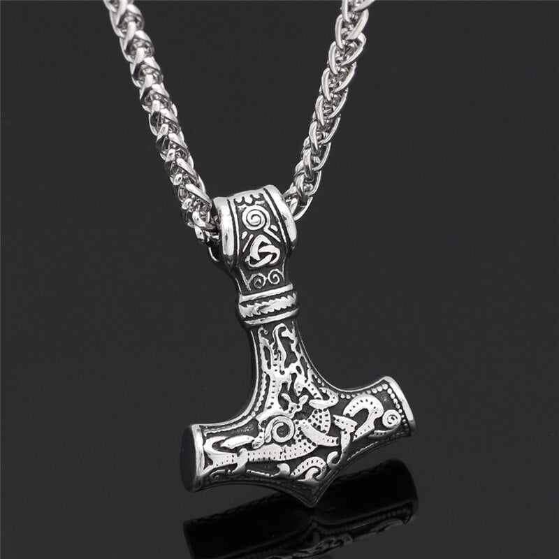 Vikings Stainless steel Anchor Norse Amulet Pendant Gold Cord Genuine Leather Rope Chain Scandinavian Necklaces Men Punk Jewelry