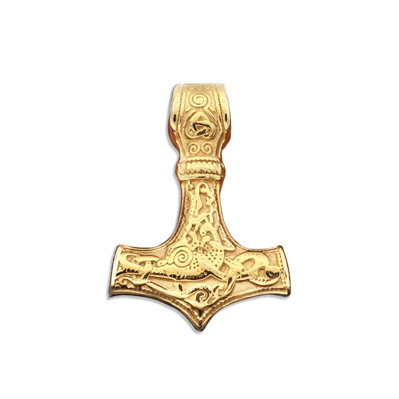 Vikings Stainless steel Anchor Norse Amulet Pendant Gold Cord Genuine Leather Rope Chain Scandinavian Necklaces Men Punk Jewelry