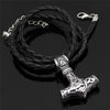 Vikings Stainless steel Anchor Norse Amulet Pendant Gold Cord Genuine Leather Rope Chain Scandinavian Necklaces Men Punk Jewelry