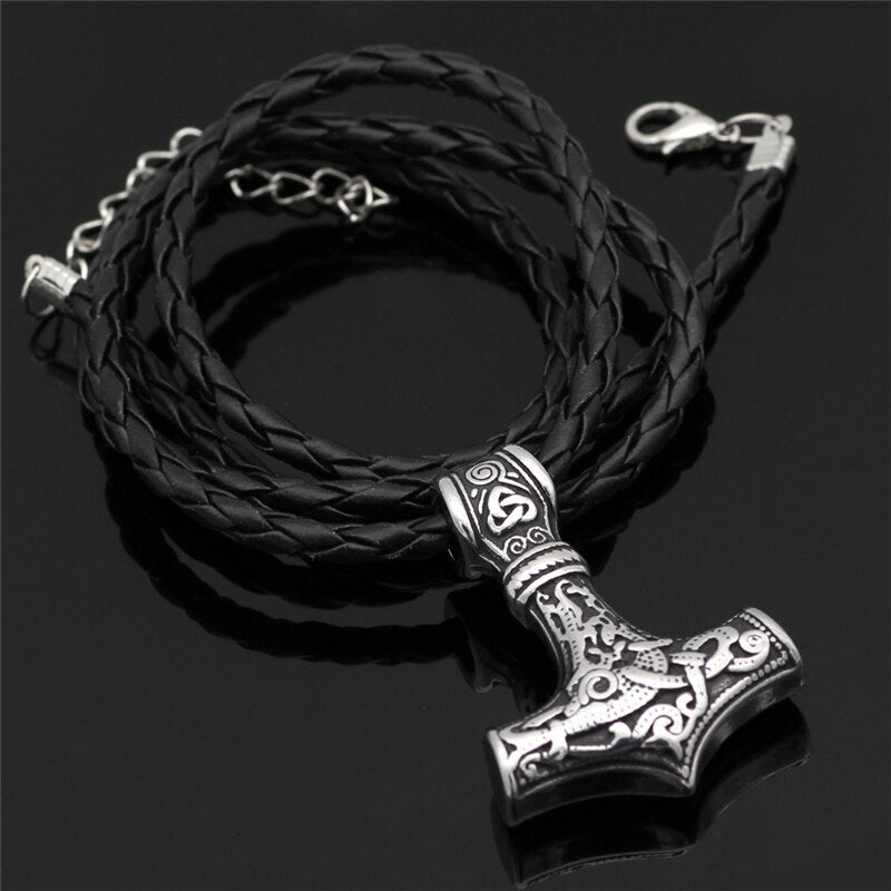 Vikings Stainless steel Anchor Norse Amulet Pendant Gold Cord Genuine Leather Rope Chain Scandinavian Necklaces Men Punk Jewelry