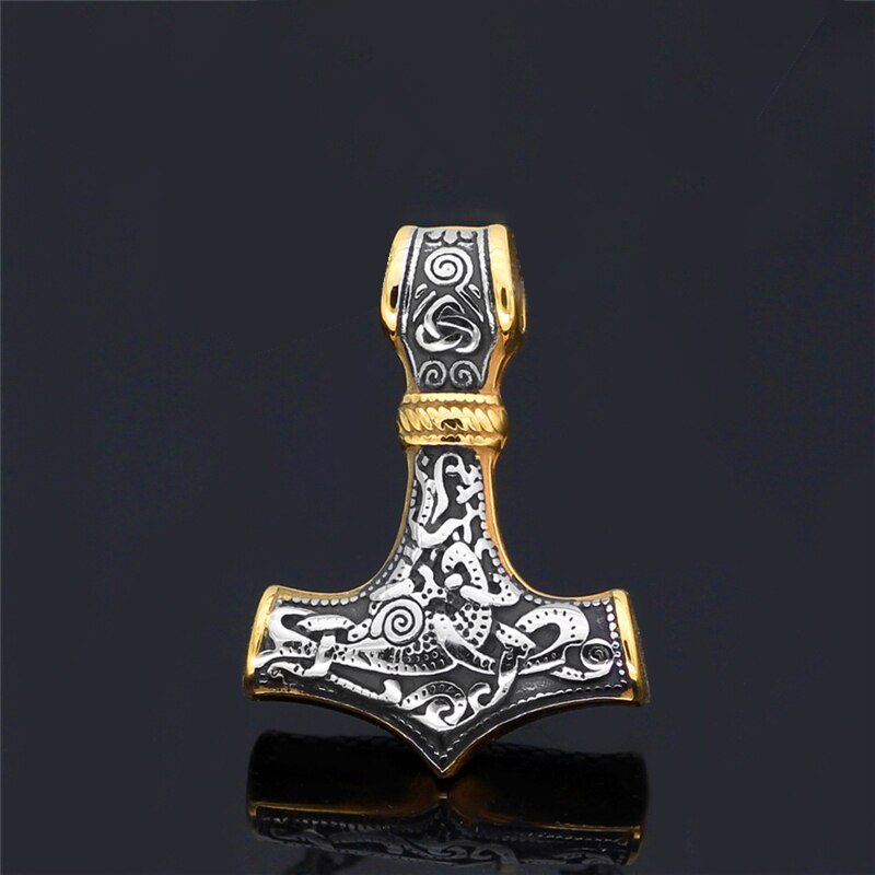 Vikings Stainless steel Anchor Norse Amulet Pendant Gold Cord Genuine Leather Rope Chain Scandinavian Necklaces Men Punk Jewelry