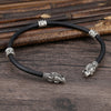 Vikings Wolf Head Choker Necklace with 3 Viking Rune Beads Men's Torque Necklace Jewelry