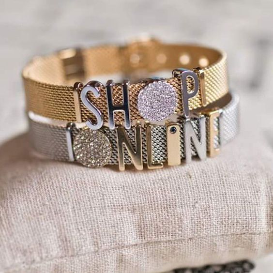 Jewelry Stainless Steel Slide Charm Bracelets Keeper Mesh Bracelet in Silver Gold with Letter Keys