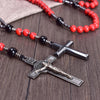 Vintage 8mm Red Pine Stone Christ Rosary Necklaces Hematite Cross Pendant Necklace for Men Women Jewelry