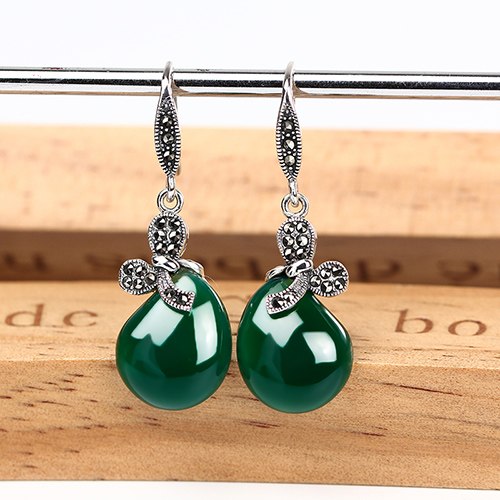 Vintage 925 Silver Earrings for Women Green Natural Stone 925 Sterling Silver Earrings Wedding 2020 Earrings Minimalist Jewelry