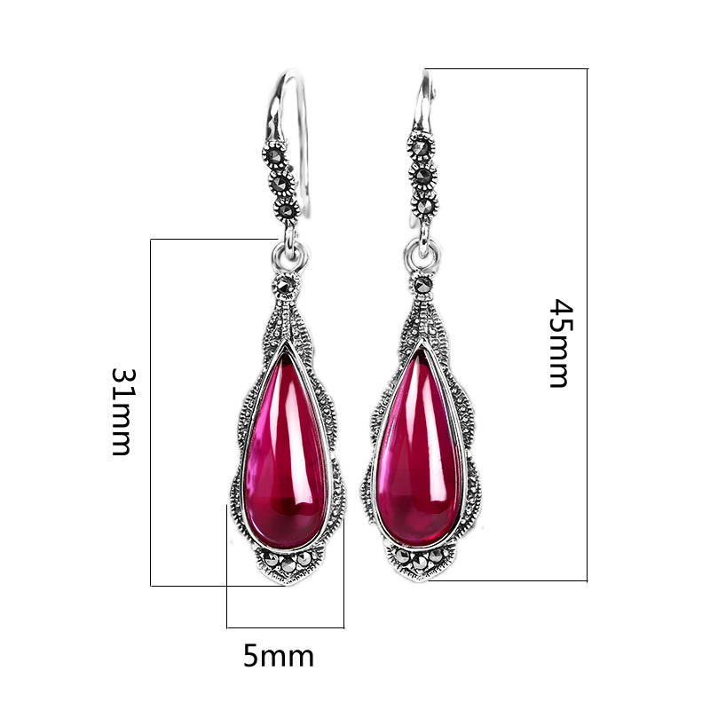 Vintage 925 Silver Earrings for Women Long Ruby 925 Sterling Silver Earrings Tibetan S925 Silver Earrings Wedding Fine Jewelry
