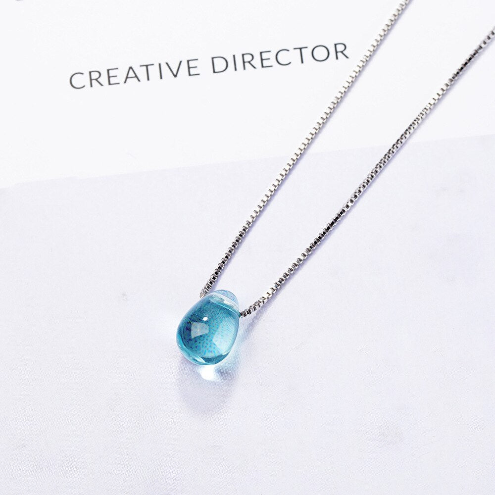 Vintage 925 Stamp Silver Color Blue Lucky Crystal Pendants And Necklaces For Women Wedding Jewelry Gifts