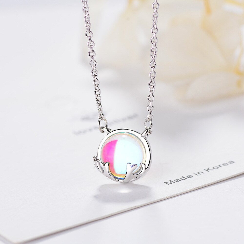 Vintage 925 Stamp Silver Color Round Colour Crystal Pendants And Necklaces For Women Wedding Party Jewelry