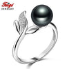 Vintage 925 Sterling Silver Pearl Ring for Lady Party Jewelry Accessories 7-8MM Black Pearls Fine Jewelry Gifts FEIGE