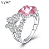 Vintage 925 Sterling Silver Rings Butterfly Flower Crystal Jewelry Wedding Engagement Rings for Women Fashion Jewelry Gifts