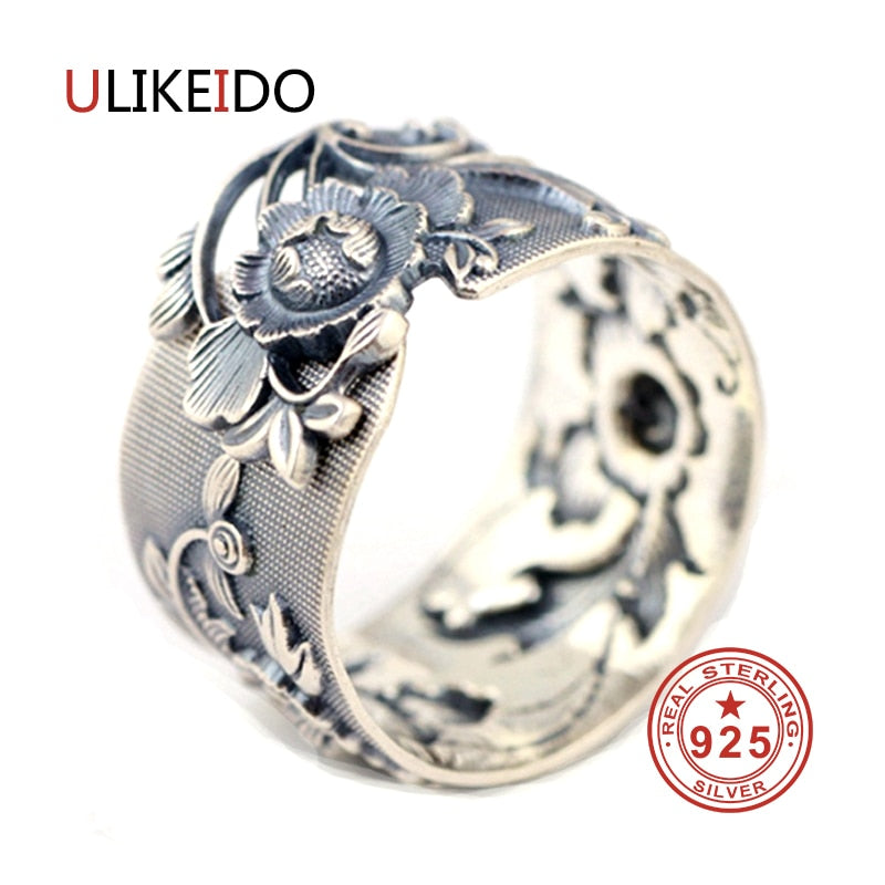 Vintage 999 Sterling Silver Jewelry For Women Lover Party Gift Thai Silver Hot Sale Silver Flower Ring