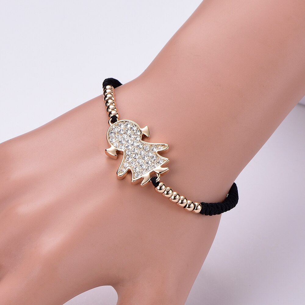 Vintage Adjustable Handmade Bracelet For Girl Gold/Silvery/Rose Crystal Cute Girl Braided Rope Chain Bracelet For Women Jewelry